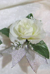 Ivory~Silver~Rose Bud~Open Rose Boutonniere~Pin Corsage~Wedding~Prom~Quinceanera