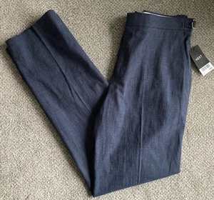NEW Next Men’s Blue Regular Fit Linen Rich Puppytooth Suit Trousers Size 32L - Picture 1 of 3