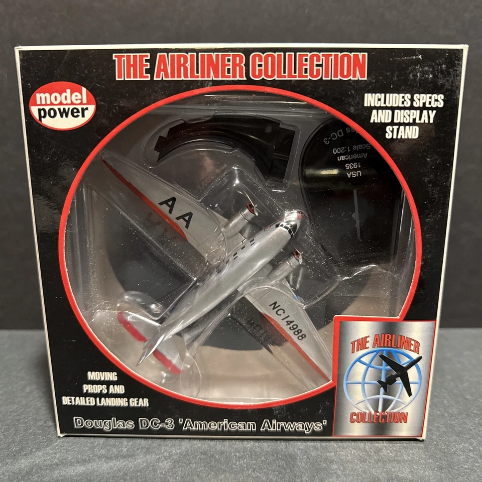 1:200 Model Power American Airways Douglas DC-3 Diecast Airplane w/ Stand 5808 - Image 1 of 4