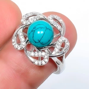 Türkis & Weiß Cz Edelstein Versilbert Schmuck Ring Adst. (R100) - Bild 1 von 3