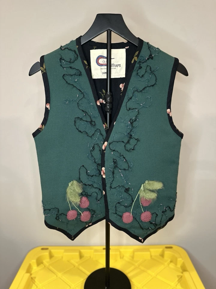 Chaleco Tejido Floral Abierto Wisconsin EE. UU. Envolturas de Color De Colección Talla Pequeña Foto 1 de 4