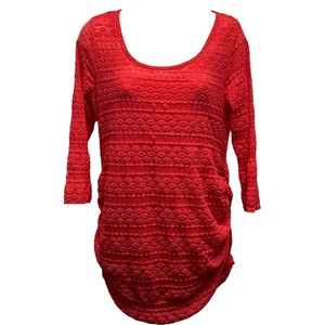 Jessica Simpson Blouse Top M Red Long Sleeve Keyhole 2 Piece Maternity Lace Knit - Picture 1 of 8