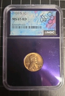 1939-S 1C LINCOLN CENTAVO DE TRIGO "SAN FRANCISCO MINT" NGC MS65 RD (NÚCLEO ROXO) - Imagem 1 de 2
