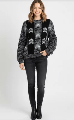 LE TIGRE Sweater Women’s Medium Knit Heavyweight Thick Acrylic Black White Gray - Image 1 of 4