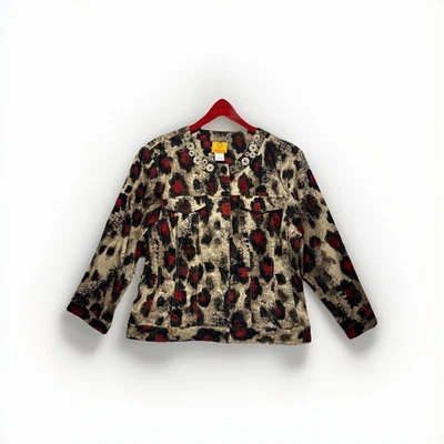 RubyRd Women's Size 10 Long Sleeve Button Up Jacket Brown Animal Print 97%cotton - Image 1 of 4
