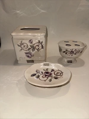 Croscill Cassis Chambord Bordeaux Purple Roses 3 Pcs Set Tissue Soap Toothbrush - Image 1 of 4