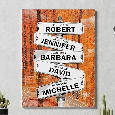 Personalized Canvas Name Sign Autumn Family Sign for Home Decor Names And Date - Image 1 of 4
