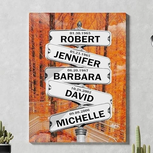 Personalized Canvas Name Sign Autumn Family Sign for Home Decor Names And Date - Image 1 of 4