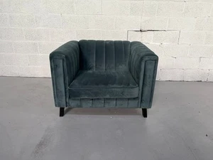 Sofology Isla Velluto Azure All Over & Dark Wood Fluted Loveseat RRP £699 - Picture 1 of 4