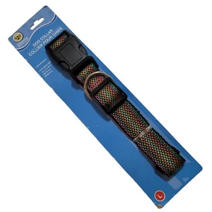 Size Large Adjustable Dog Collar Nylon Rainbow Stripes On Black 18"-24" 1" Wide - Picture 1 of 6