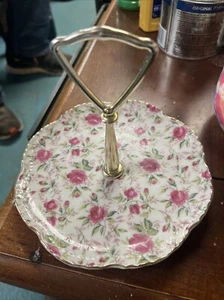 Vintage Lefton Rose Chintz Candy Dish With Handle Hand Painted 6” Wide. EB3 - Picture 1 of 3