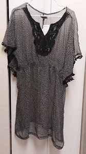 Mad Modele NWT Sheer Grey and Black Size 1X Cheetah Print Dress Lace Pom Poms - Picture 1 of 7