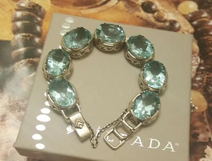 Silpada Sterling silver Aqua Blue Lagoon Oval  Glass link B2093 Bracelet  - Picture 1 of 5