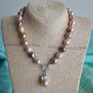 Genuine Natural 12-13mm Multicolor Baroque Reborn Keshi Pearl Pendant Necklace - Picture 1 of 8