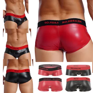Herren Boxershorts Sexy Slip Unterhose Leder Optik Brief Low Rise Shorts Dessous - Picture 1 of 24