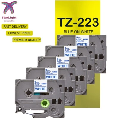 5 Label Tape Blue on White Compatible With Brother TZ223 PT- E100VP E110VP - Image 1 of 4