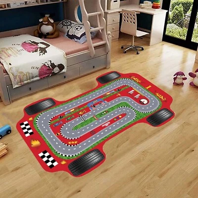 Race Track Play Rug, Kids Car Play Mat, Racing Car Carpet, Grand Prix Road Track - Image 1 of 4