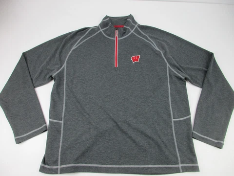 Mens XL Wisconsin Badgers Tommy Bahama 1/4 zip gray pullover Cover