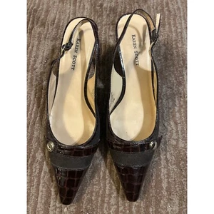 Karen Scott Joelle Slingback Heels Pointed Toe Dress Shoes Brown Gator Pumps 8.5 - Picture 1 of 6