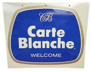 VINTAGE WERBUNG 1960ER JAHRE CARTE BLANCHE 2-SEITIGES KREDITKARTENSCHILD AUSSENBEREICH 24" X 20" - Bild 1 von 20