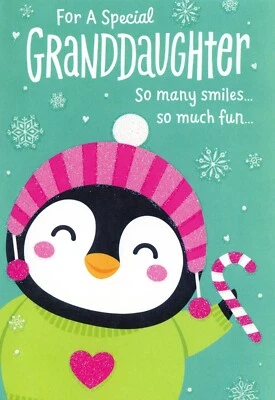 Religious CHRISTMAS Greeting Card FOR GRANDDAUGHTER, Fun Penguin by DaySpring +✉