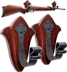 Portapistole fucile da caccia montaggio a parete display pistola arco vero legno duro cassaforte casa - Foto 1 di 8
