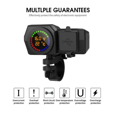 Motorcycle Motorbike Dual USB Charger Power Adapter w/ LED Voltmeter DC 12V-24V  - Image 1 of 4