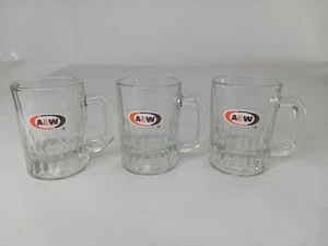 Juego de 3 tazas de cerveza de raíz de vidrio transparente vintage para niños pequeños tamaño A&W 3 1/4", en muy buen estado - Imagen 1 de 12
