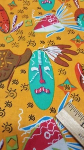 African Tribal Masks Quilt Quilting 100% Cotton Fabric BY THE YARD  X 45" - Picture 1 of 8