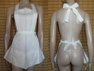DELANTAL PETO BLANCO - SIRVIENTA - ENCAJE - COTTON - VINTAGE - TALLA S - Imagen 1 de 2
