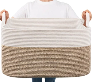 Large Blanket Basket, Woven Basket for Storage Rectangle Dirty Clothes Basket fo - Picture 1 of 12