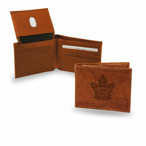 Toronto Maple Leafs NHL Embossed Team Logo Brown Leather Billfold Wallet Cover