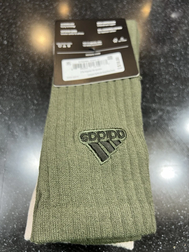 MEN'S ADIDAS GC3233 3 PAIR CREW Socks BEIGE/NAVY/GREEN CUSHIONED SOCKS