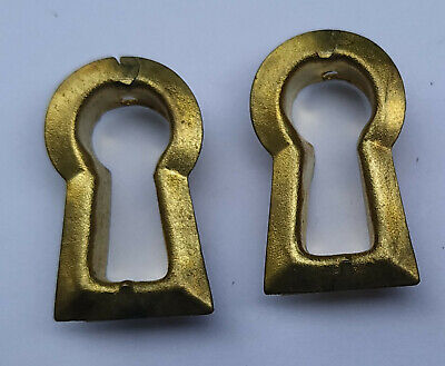 2 Vintage Stamped Brass Insert Keyhole Covers Escutcheon New Old Stock • 10.24$