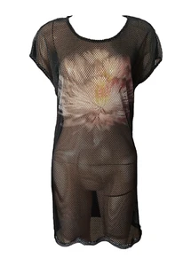 Damen Kleid Strandkleid Netzkleid Kurzarm Schwarz Gr. 36 38 40 42 44 46 48 - Picture 1 of 2
