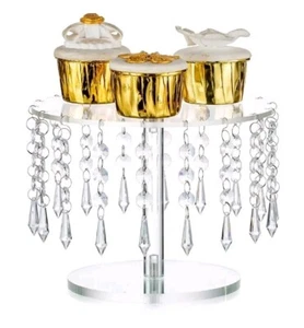 NUPTIO Supporto Cupcake Espositore Matrimonio 21cm Perspex Rotondo Cristalli Chiari Piedistallo - Foto 1 di 1