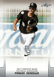 PARKER MEADOWS 2017 LEAF PERFECT GAME "Blue" PARALLEL ROOKIE CARD! LTD 25!