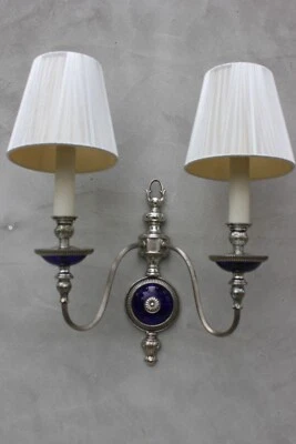 Raro par de apliques de pared franceses azul níquel y cobalto luces de pared vintage Foto 1 de 4