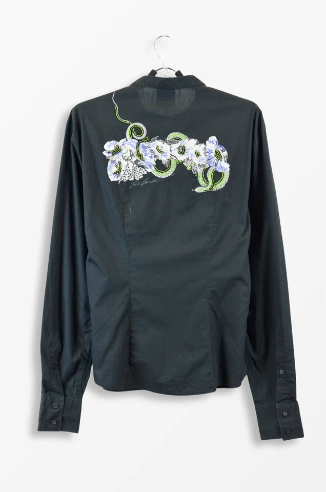 Just Cavalli Black Grandad Collar Pintuck Shirt Snake Floral Back - IT 52 (L) - Image 1 of 4