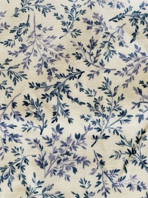 Periwinkle Navy Blue Sprigs on Cream Cotton Fabric 3 Yards x 44" Width - Image 1 of 3