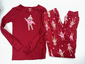 Gymboree Mädchen Größe 7 Winter Monkey Gymnies Pyjama rot 2-teiliges Set L/S - Bild 1 von 9
