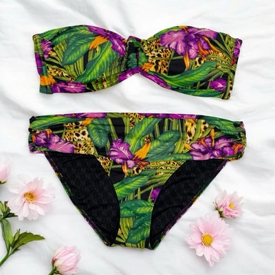 Conjunto de biquíni Victoria’s Secret Y2K estampa tropical selvagem leopardo férias botânicas - Imagem 1 de 4
