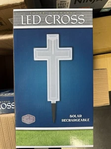 LED Solar Powered Cross Grave Cemetary Memorial - Picture 1 of 1