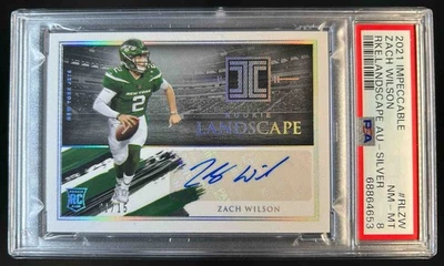 2021 Impeccable Zach Wilson Rookie Landscape Silver RC Auto #1/15 Jets PSA 8 - Image 1 of 2