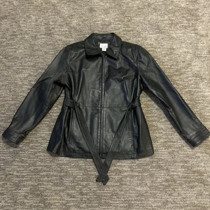 East 5th schwarze Motorradjacke aus echtem Leder mit Gürtel Damengröße XL - Bild 1 von 10
