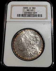 1885 O Morgan Silver Dollar  Rim Toning MS63 Vintage NGC Problem Free Holder - Picture 1 of 5