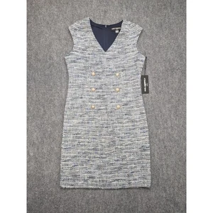 Karl Lagerfeld Paris Tweed Double Breasted Dress Women's 8 Blue Classic Work - Picture 1 of 11
