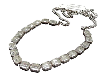 Fossil Crystal Bezel Long Necklace Silvertone JA4952797 New! NWT - Image 1 of 4