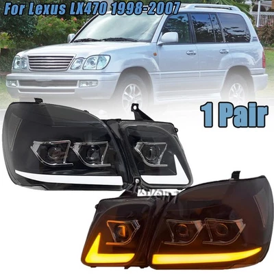 1Pair LED Headlight For Lexus LX470 1998-2007 LH+RH Projector DRL Front Headlamp - Image 1 of 4