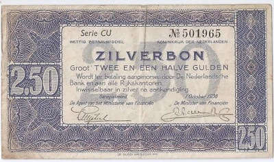 Netherlands 2.50 gulden 1938 Zilverbon - Image 1 of 2
